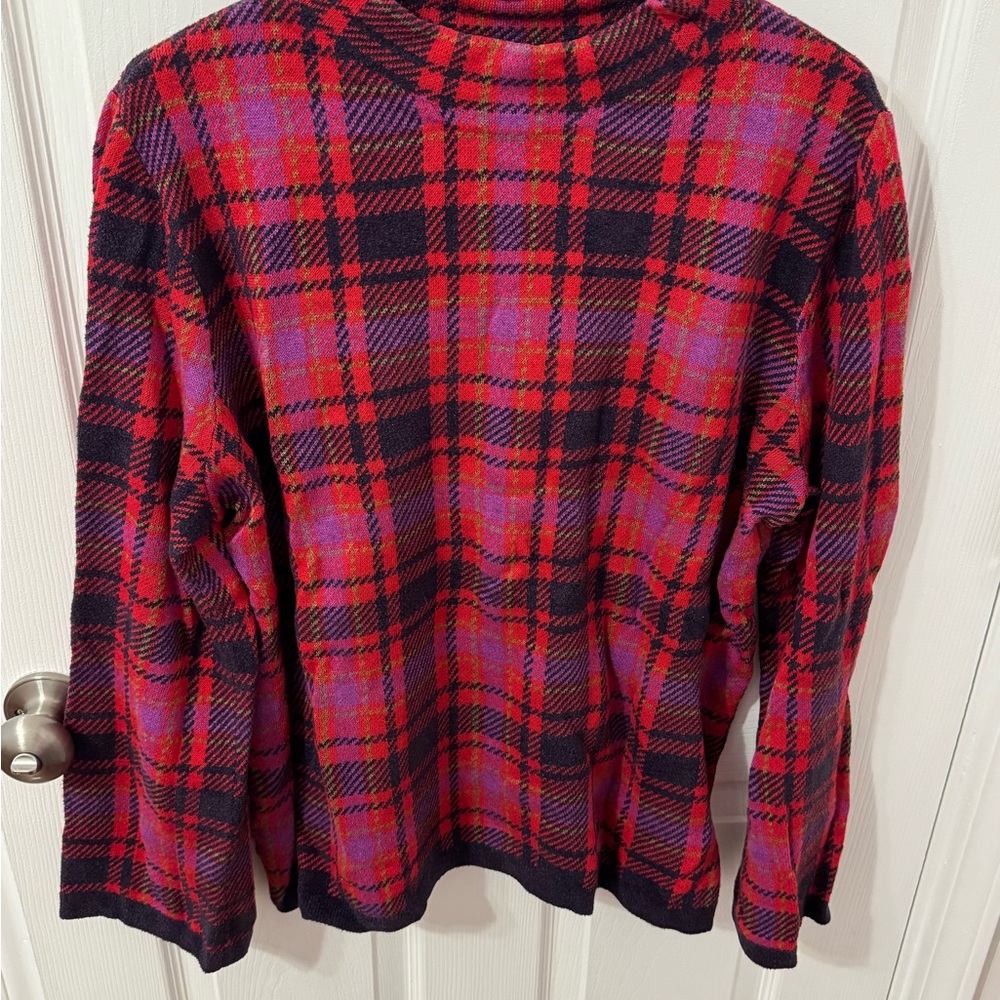 Ann Taylor Red and Purple Plaid Sweater